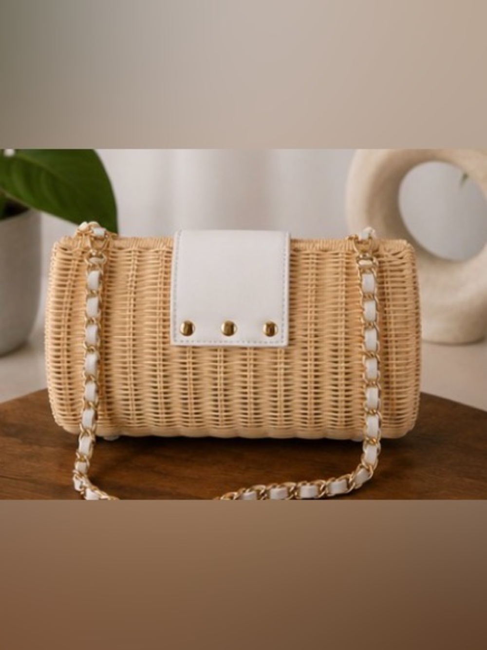 Tommy Bahama Woven Rattan Clutch Shoulder Bag White Bamboo Turnlock Resort NEW - Picture 3 of 12